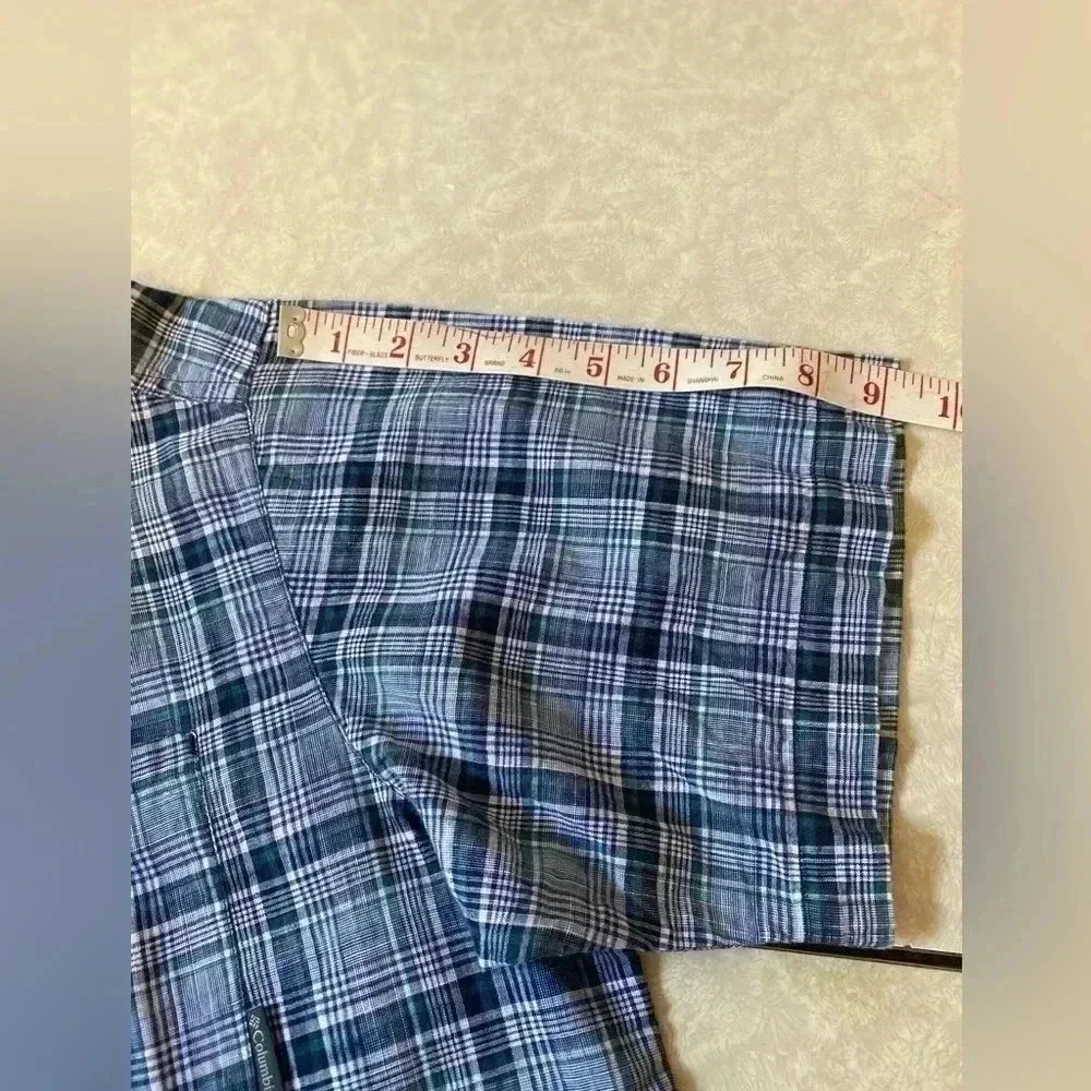 Columbia Mens blue green‎ plaid short sleeve button down cotton shirt Size M